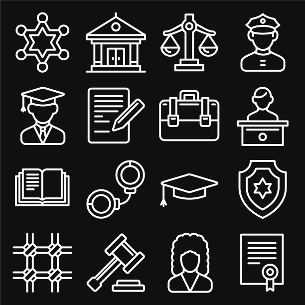 法律和正义的图标设置在黑色的背景图片下载