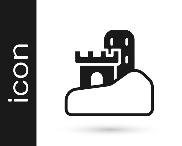 黑沙城堡图标孤立在白色背景。向量图片下载