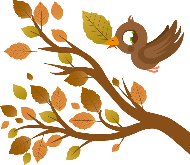 可爱的小鸟在枯叶的树枝上图片下载