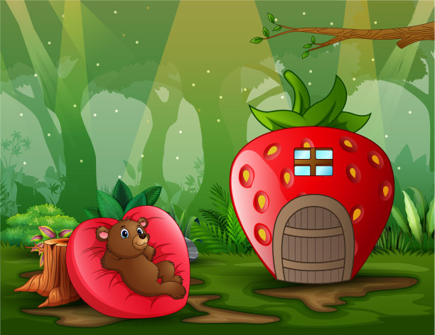 幻想的房子场景与熊放松的心图片下载