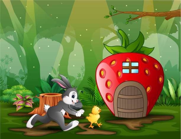 卡通兔子追小鸡图片下载