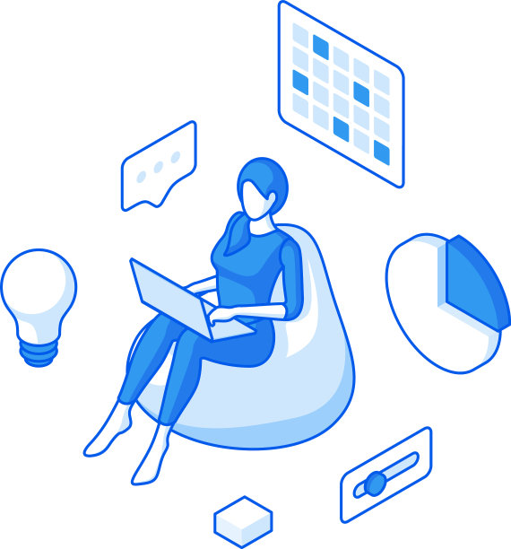 卡通女商人在家用笔记本电脑工作图片下载