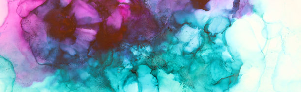 艺术摄影的抽象流体绘画与酒精墨水，紫色，绿松石和粉红色的颜色图片下载
