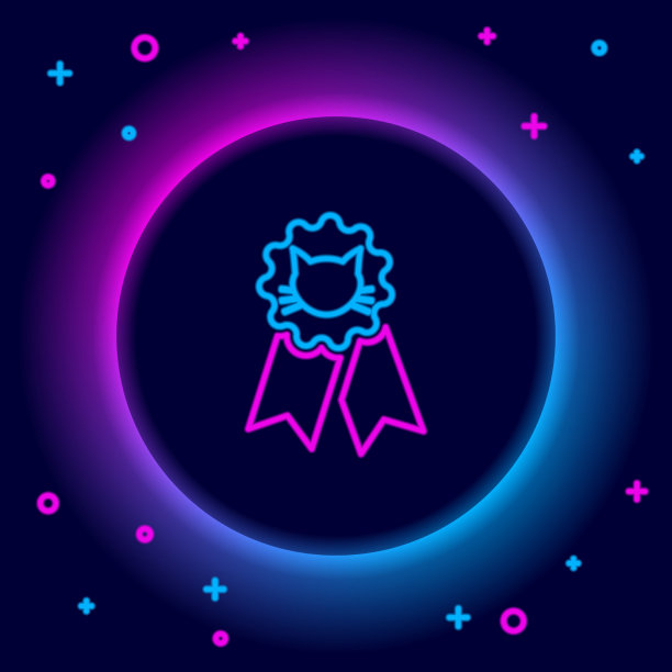 发光的霓虹灯线猫奖标志图标孤立图片下载