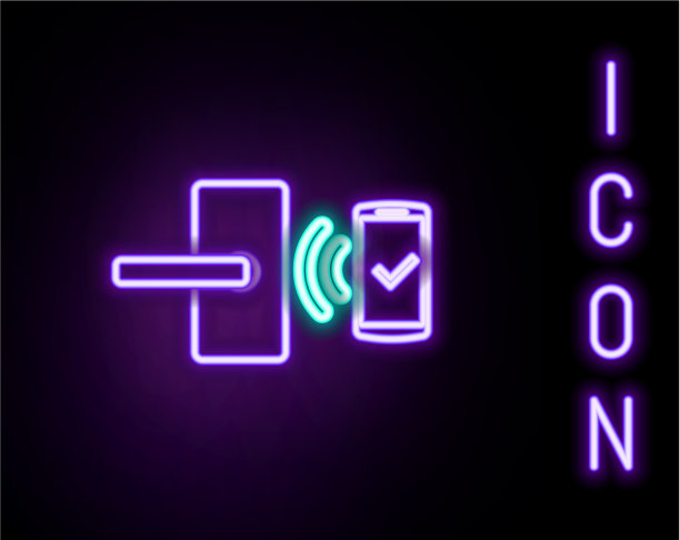 发光的霓虹灯线与无线数字门锁图片下载