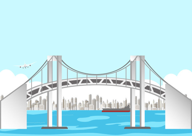 桥梁城市插图，建设景观湾区图片下载