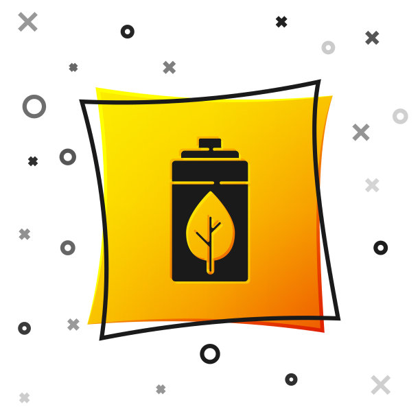 黑色生态自然叶片和电池图标隔离图片下载