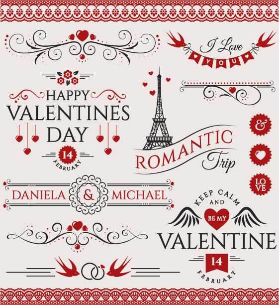 情人节和婚礼设计元素图片下载