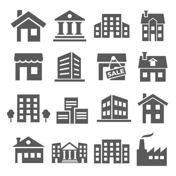 白色背景上的建筑物和房屋图标图片下载