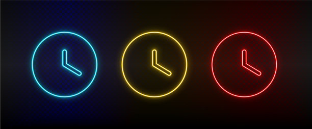 霓虹灯图标时钟设置红、蓝、黄霓虹灯图片下载