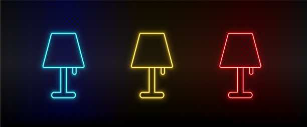 霓虹灯图标灯设置红、蓝、黄霓虹灯图片下载