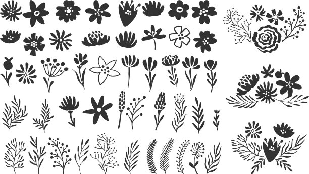 斯堪的纳维亚风格的花元素涂鸦图片下载