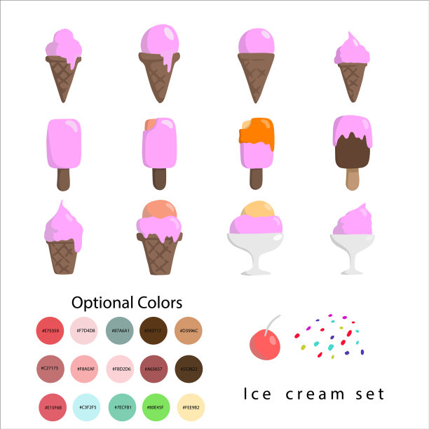 平面设计的彩色冰淇淋集与可选图片下载