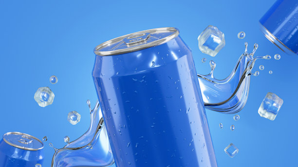 3d渲染的饮料罐与水溅产品显示图片下载
