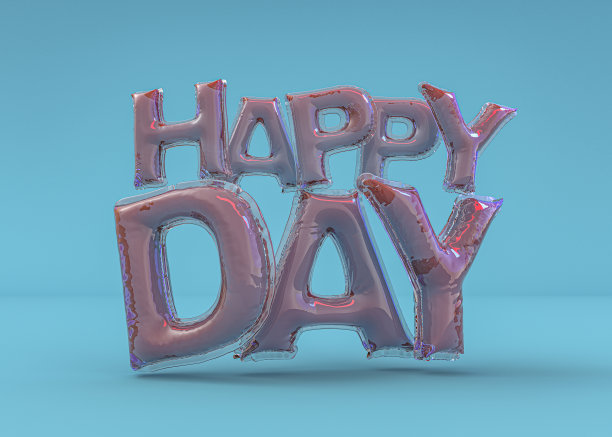 用英文字母从气球里把生日快乐写出来。假期。3 d演示图片下载