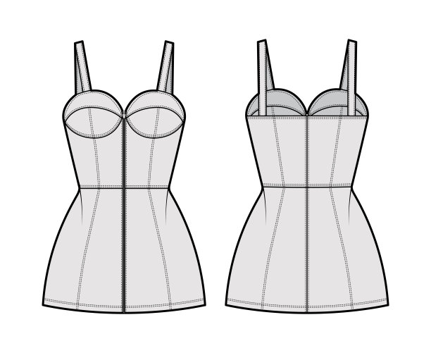 拉链管连衣裙技术时尚插图胸衣，无袖，肩带，合身的身体，迷你长度图片下载