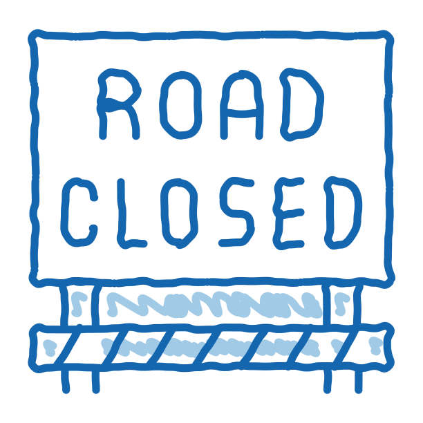 道路关闭标志涂鸦图标手绘插图图片下载