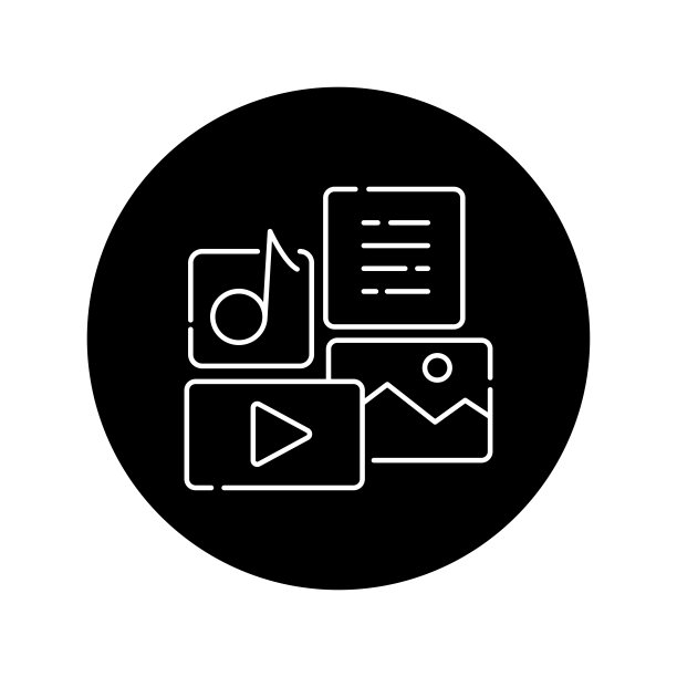 流媒体内容黑色字形图标。象形文字网页，移动应用图片下载