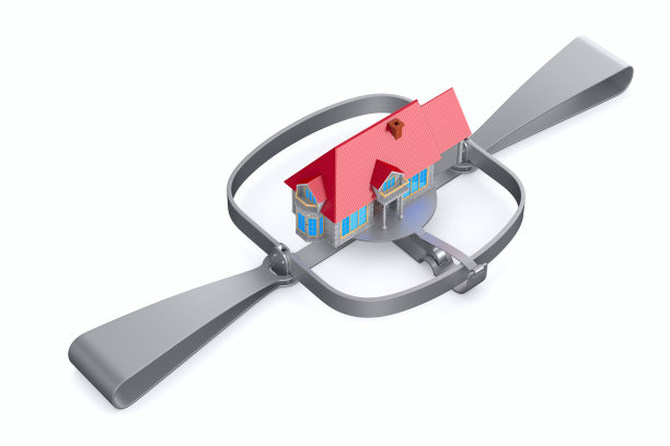 捕熊器和白色背景的房子。孤立的3 d演示图片下载