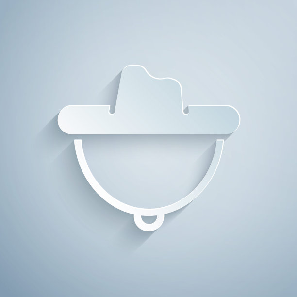 剪纸西部牛仔帽图标孤立在灰色背景。纸艺术风格。向量图片下载