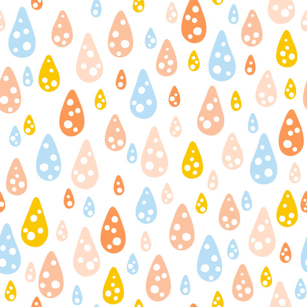 彩虹雨滴苗圃无缝模式。矢量背景与可爱的婴儿淋浴元素在简单的手绘斯堪的纳维亚卡通涂鸦风格。有限的粉彩调色板理想的印刷图片下载