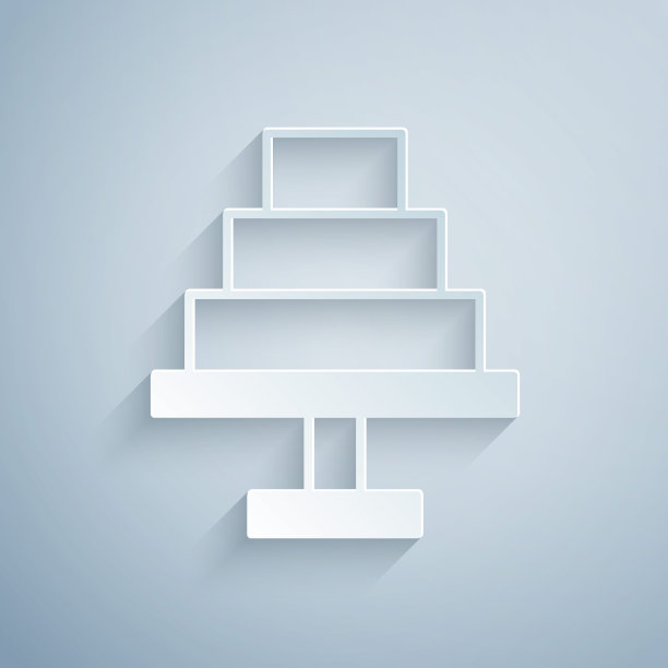 剪纸蛋糕图标孤立在灰色背景。生日快乐。纸艺术风格。向量图片下载