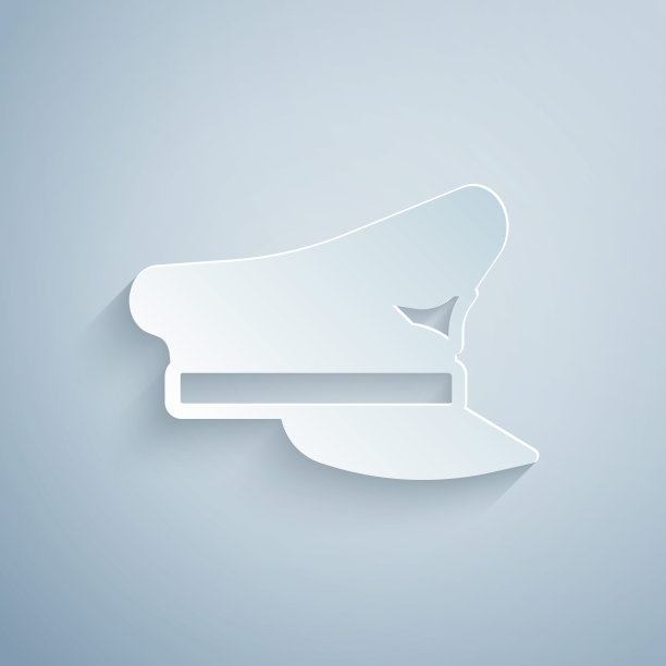 剪纸飞行员帽子图标孤立在灰色背景。纸艺术风格。向量图片下载