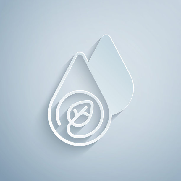 剪纸水能源图标孤立在灰色背景。32、生态观念与水滴。替代能源的概念。纸艺术风格。向量图片下载