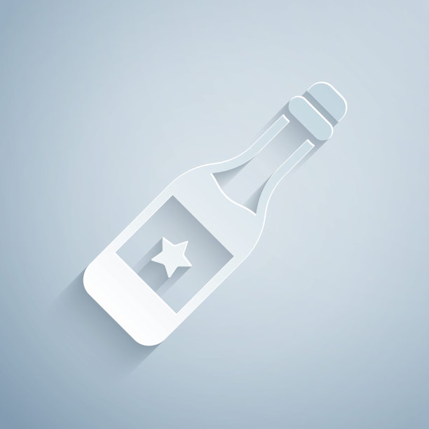 剪纸香槟瓶图标孤立在灰色背景。圣诞快乐，恭贺新禧。纸艺术风格。向量图片下载