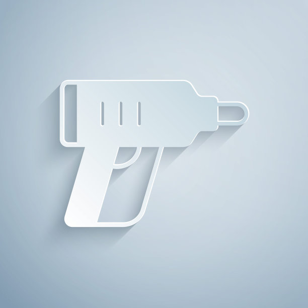 剪纸电动无绳螺丝刀图标孤立在灰色背景。电动钻机。修复工具。纸艺术风格。向量图片下载