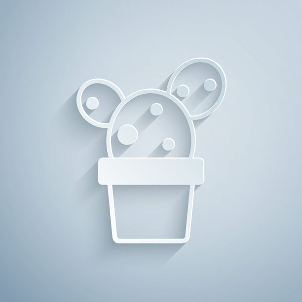 剪纸仙人掌和多汁的盆图标孤立在灰色背景。盆栽植物。盆栽植物标志。纸艺术风格。向量图片下载