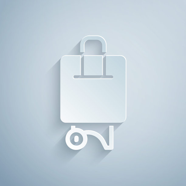 剪纸旅行箱旅行图标孤立在灰色背景。旅行的行李的迹象。旅行的行李图标。纸艺术风格。向量图片下载