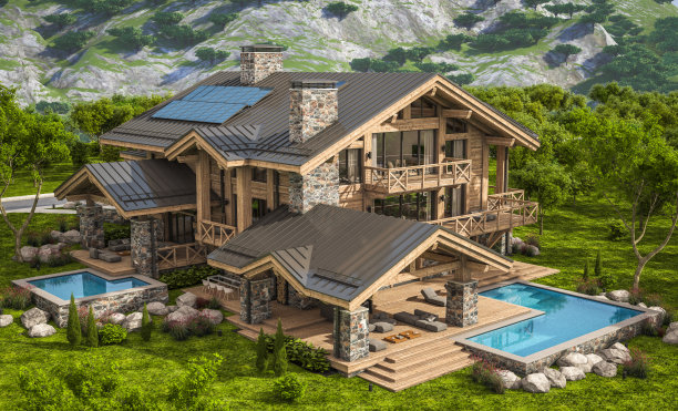 现代舒适小屋的3d渲染图片下载