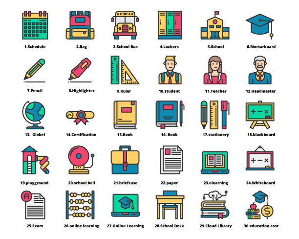 教育回到学校图标矢量插图图片下载