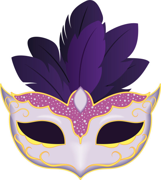 有羽毛设计的狂欢节白色面具图片下载