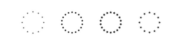 星圈欧元符号集，星圈旗圆装饰平面黑白矢量框架插图。图片下载