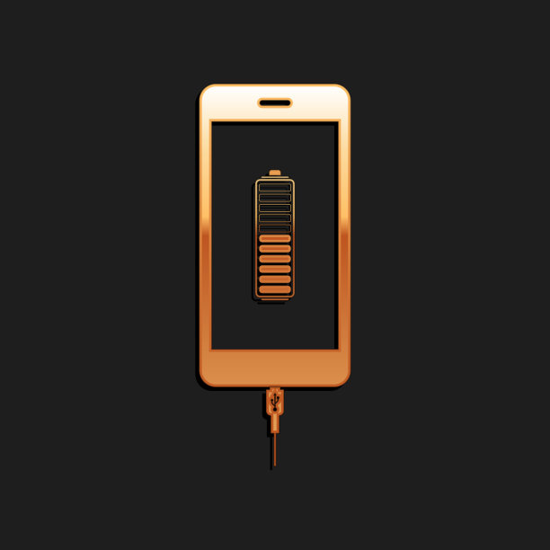 金色智能手机电池充电图标隔离图片下载