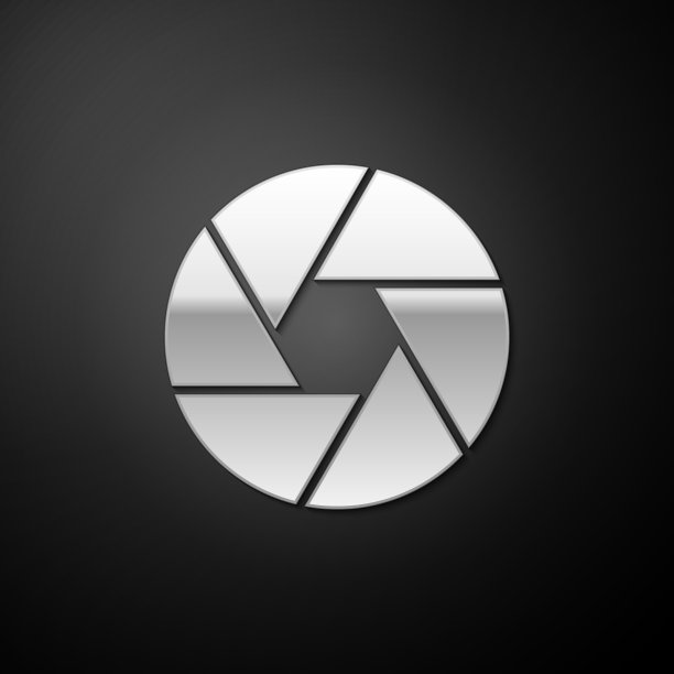 银色快门图标孤立在黑色上图片下载