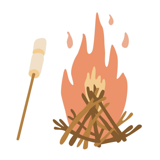 篝火与棉花糖在一个棍子矢量插图图片下载