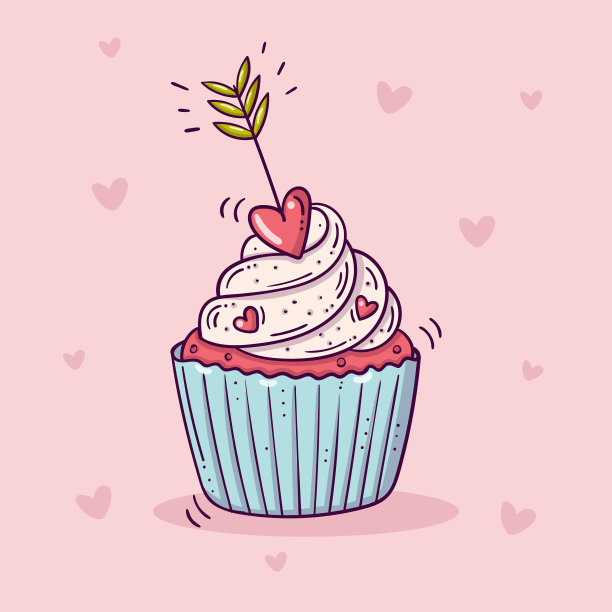 用红色箭头装饰的甜蜜纸杯蛋糕图片下载