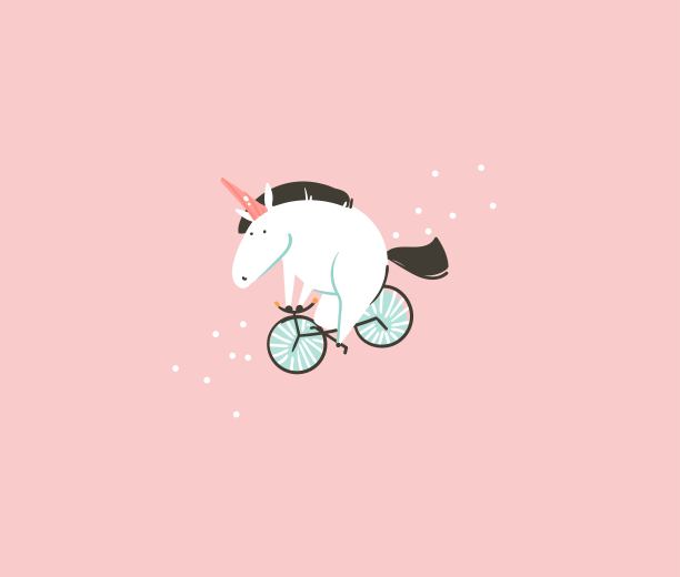 手绘矢量股票抽象平面卡通图形插图与巫师简单的风格有趣的白色独角兽孤立在粉红色粉彩背景图片下载
