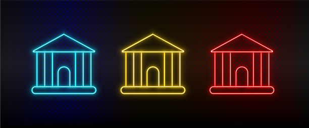 霓虹图标建筑学院设置为红色和蓝色图片下载