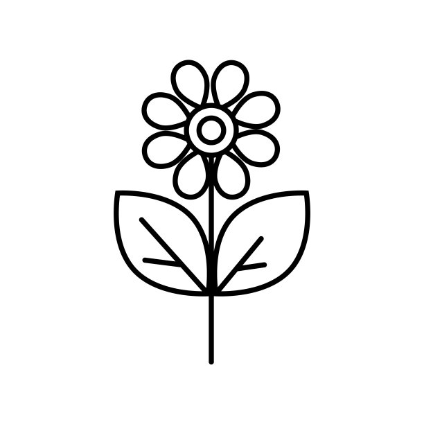 黑色和白色简单的花图标与花瓣，茎和叶图片下载