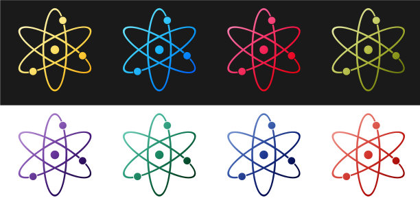 设置原子图标隔离在黑色和白色图片下载