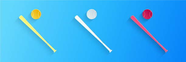 剪纸棒球和蝙蝠的图标隔离上图片下载