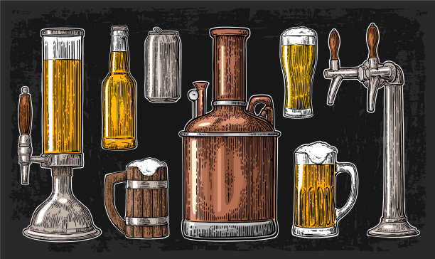 啤酒配备水龙头、罐、瓶图片下载