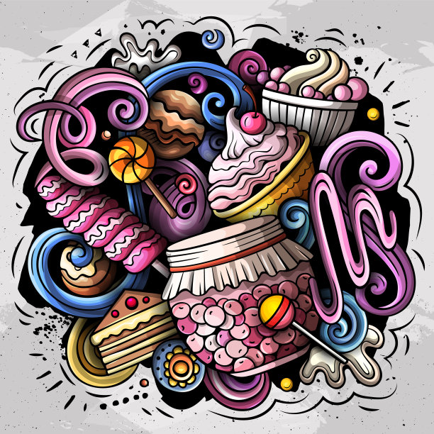 甜食物矢量涂鸦插图。图片下载