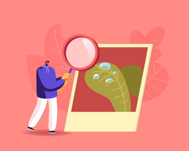 小小的男性角色，带着巨大的放大镜图片下载