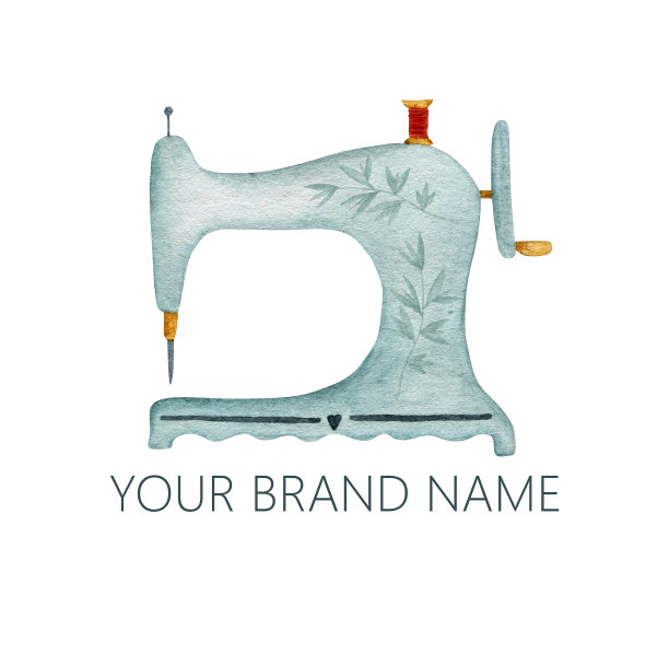 水彩绿松石花图案缝纫机孤立在白色背景上。理想的标志，一个缝纫工作室，裁缝，裁缝。图片下载