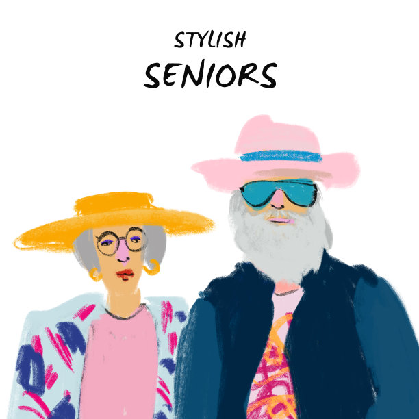 插图时尚的老夫妇女士和绅士孤立在白色图片下载